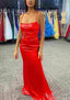 Sheath Column Bateau Spaghetti Straps Long Floor Length Charmeuse Prom Dresses With Pleated