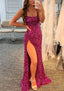 Sheath Column Bateau Spaghetti Straps Long Floor Length Velvet Sequins Prom Dresses With Split