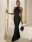 Sheath Column Halter Floor Length Stretch Crepe Prom Dresses