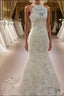 Sheath/Column Halter Sweep Train Lace Wedding Dresses