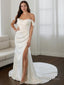 Sheath Column Off The Shoulder Court Train Charmeuse Wedding Dresses With Leg Slit