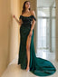 Sheath Column Off The Shoulder Court Train Prom Dresses With Leg Slit