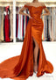 Sheath Column Off The Shoulder Short Sleeve Charmeuse Court Train Prom Dresses With Pleated