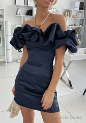 Sheath/Column Off-the-Shoulder Sleeveless Satin Short/Mini Homecoming Dresses With Ruffles