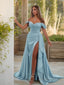 Sheath Column Off The Shoulder Sweep Train Jersey Prom Dresses With Leg Slit