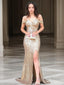 Sheath Column Off The Shoulder Sweep Train Sequins Prom Dresses With Leg Slit