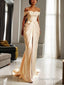 Sheath Column Off The Shoulder Sweep Train Silk like Satin Wedding Dresses With Leg Slit
