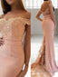 Sheath Column Off The Shoulder Sweep Train Stretch Crepe Prom Dresses With Appliques Lace
