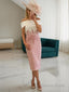 Sheath Column Off The Shoulder Tea Length Lace Mother of the Bride Dresses