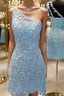 Sheath Column One Shoulder Short Mini Lace Applique Homecoming Dresses
