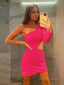 Sheath Column One Shoulder Short Mini Velvet Sequins Homecoming Dresses