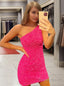 Sheath Column One Shoulder Short Mini Velvet Sequins Homecoming Dresses