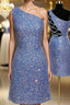 Sheath Column One Shoulder Short Mini Velvet Sequins Homecoming Dresses