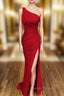Sheath/Column One-Shoulder Sleeveless Jersey Long/Floor-Length Prom Dresses With Pleated Split