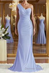 Sheath/Column One-Shoulder Sweep Train Jersey Bridesmaid Dresses