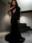 Sheath Column One Shoulder Sweep Train Sequins Prom Dresses With Ruffles