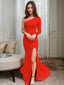 Sheath Column One Shoulder Sweep Train Stretch Crepe Prom Dresses With Leg Slit