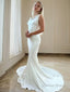 Sheath Column Scoop Court Train Silk like Satin Wedding Dresses