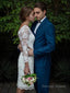 Sheath Column Scoop Knee Length Lace Wedding Dresses