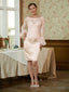 Sheath Column Scoop Knee Length Satin Mother of the Bride Dresses With Lace