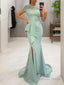 Sheath Column Scoop Sweep Train Stretch Crepe Prom Dresses With Leg Slit