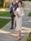 Sheath Column Scoop Tea Length Lace Wedding Dresses