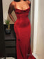 Sheath Column Spaghetti Straps Floor Length Spandex Prom Dresses With Ruffles