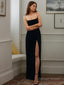Sheath Column Spaghetti Straps Floor Length Stretch Crepe Prom Dresses With Leg Slit
