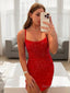 Sheath Column Spaghetti Straps Short Mini Homecoming Dresses With Leg Slit
