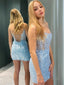 Sheath Column Spaghetti Straps Short Mini Lace Homecoming Dresses With Appliques Lace