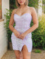 Sheath Column Spaghetti Straps Short Mini Sequins Homecoming Dresses Appliques Lace