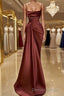 Sheath Column Spaghetti Straps Floor Length Elastic Woven Satin Prom Dresses With Ruffles