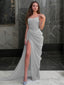 Sheath Column Spaghetti Straps Sweep Train Organza Prom Dresses With Leg Slit