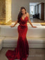 Sheath Column Spaghetti Straps Sweep Train Silk like Satin Prom Dresses With Appliques Lace