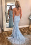 Sheath Column Square Neckline Sleeveless Court Train Lace Prom Dresses With Appliqued
