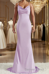 Sheath/Column Square Sweep Train NS Elastic Woven Satin Bridesmaid Dresses