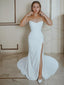 Sheath Column Strapless Court Train Stretch Crepe Wedding Dresses With Leg Slit