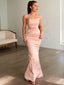 Sheath Column Strapless Floor Length Charmeuse Prom Dresses