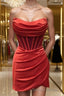 Sheath Column Strapless Short Mini Silk like Satin Homecoming Dresses