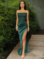 Sheath Column Strapless Sweep Train Sequins Prom Dresses With Leg Slit