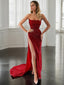 Sheath Column Strapless Sweep Train Sequins Prom Dresses With Leg Slit