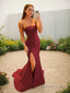 Sheath Column Strapless Sweep Train Stretch Crepe Prom Dresses With Leg Slit