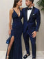 Sheath Column Straps Floor Length Stretch Crepe Prom Dresses With Leg Slit