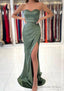 Sheath Column Sweetheart Sleeveless Charmeuse Long Floor Length Prom Dresses With Pleated Split