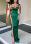 Sheath Column Sweetheart Sleeveless Long Floor Length Satin Prom Dresses With Split