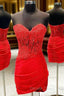 Sheath Column Sweetheart Sleeveless Short Mini Silk like Satin Homecoming Dresses with Appliqued Beading