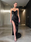 Sheath Column Sweetheart Sweep Train Charmeuse Prom Dresses With Leg Slit