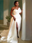 Sheath Column Sweetheart Sweep Train Satin Wedding Dresses With Leg Slit