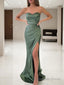 Sheath Column Sweetheart Sweep Train Silk like Satin Prom Dresses With Leg Slit