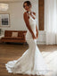 Sheath Column V Neck Court Train Lace Wedding Dresses
